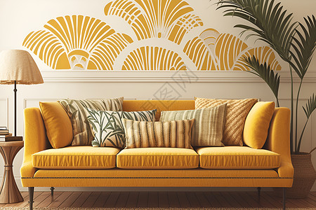 鲜艳壁纸壁纸墙壁前的沙发设计图片