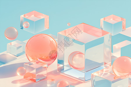 透明立方体和球体背景图片