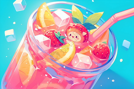 飞溅果汁和青柠水果冰沙插画