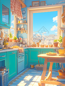 阳光里的厨房背景图片