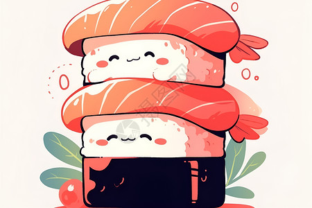 食物组美味可爱的寿司双人组插画