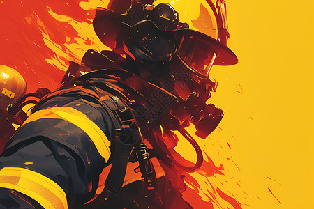 烈火燃烧面对烈火的消防员插画