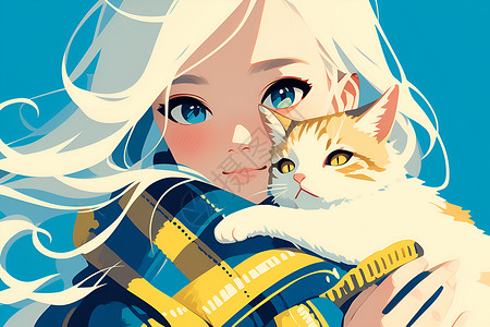 拥抱小猫的温柔女孩背景图片