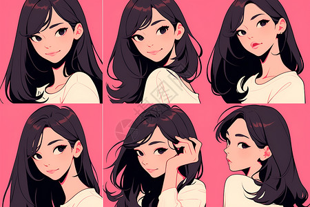 日系青春女孩可爱姿势女孩的表情插画