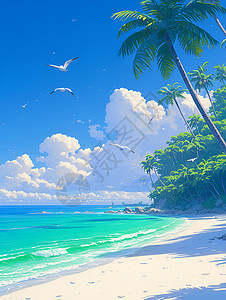 椰林沙滩海岛上的椰林插画