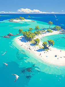 海岛风景图海洋里的孤岛插画