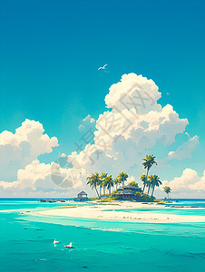 海岛沙滩海洋中的海岛插画