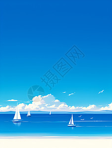 大海上海鸥大海上的帆船插画