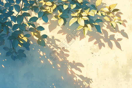 白墙树影阳光下的枝叶插画