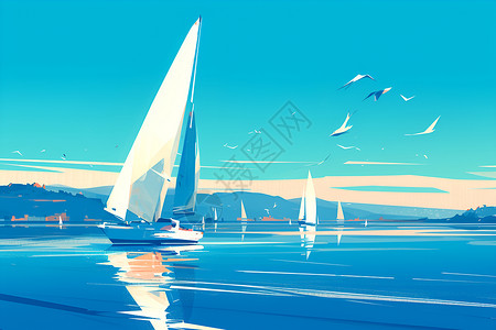 曼德勒海湾海湾上的帆船插画