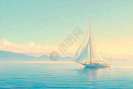 平静海面上的帆船插画