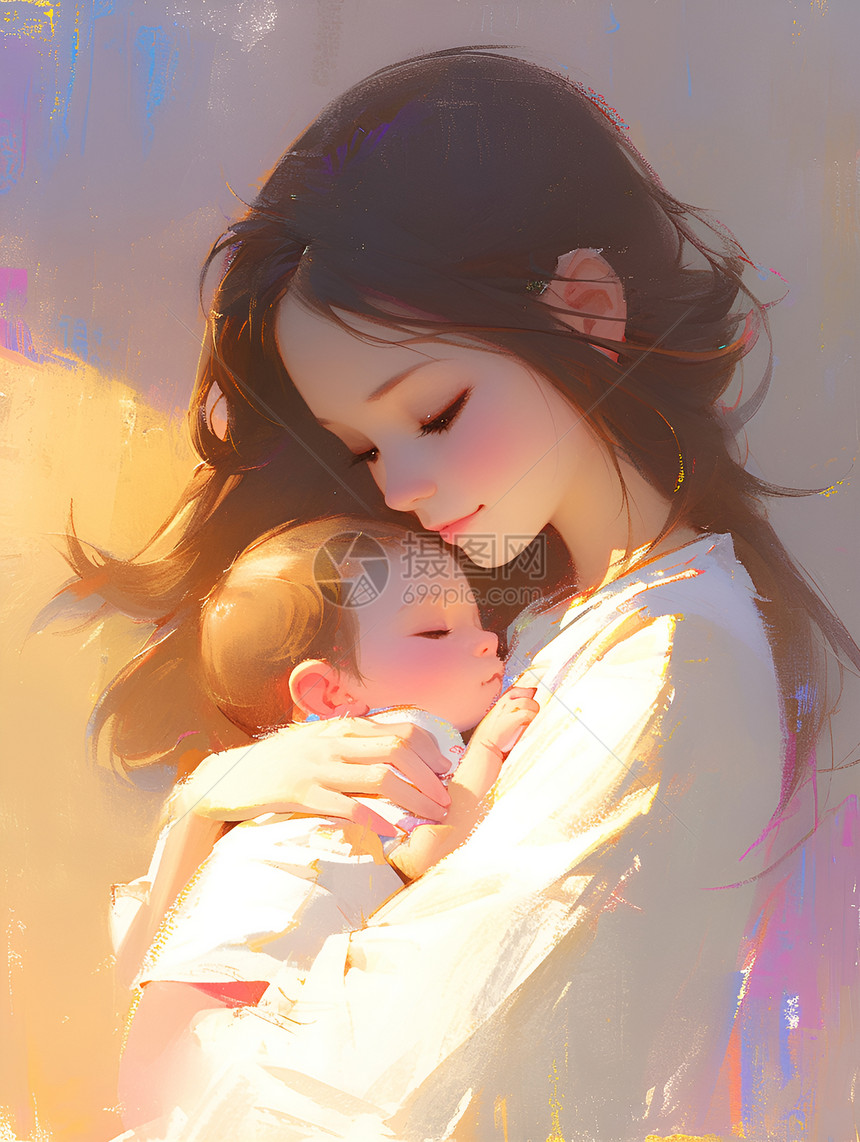 阳光里的母亲抱着婴儿图片