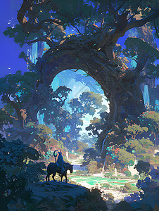 骑士穿越神奇森林高清图片