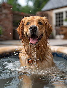 玩水的可爱小狗背景图片