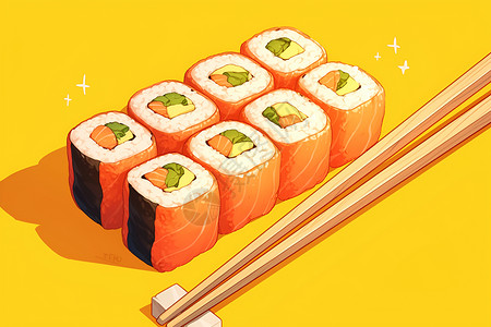 三文鱼背景美味寿司之舞插画