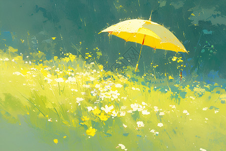雨水滋润花朵插画