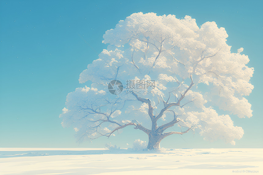 雪原上的树图片