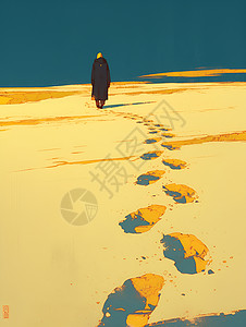 成长足迹沙丘上的足迹插画