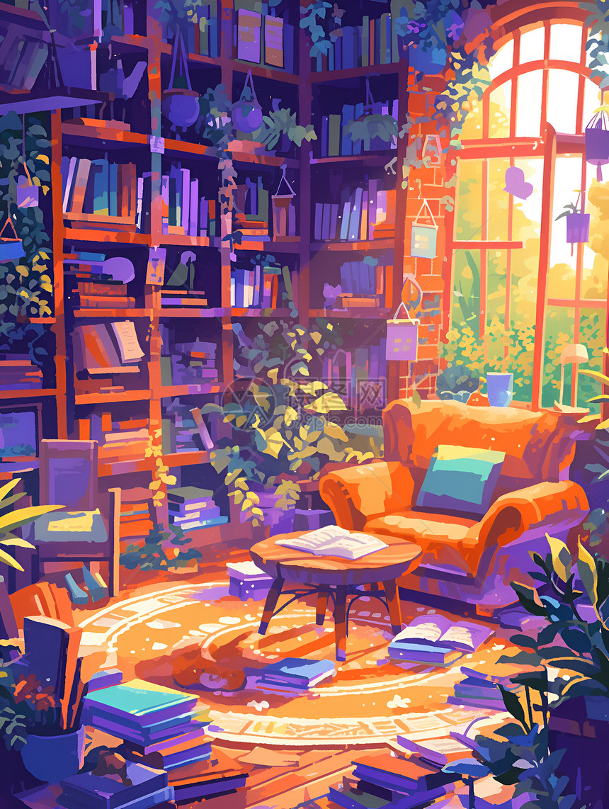 紫色梦幻书房图片