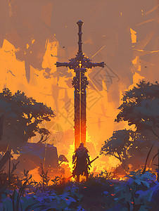 夜色朦胧夜色中的巨剑插画