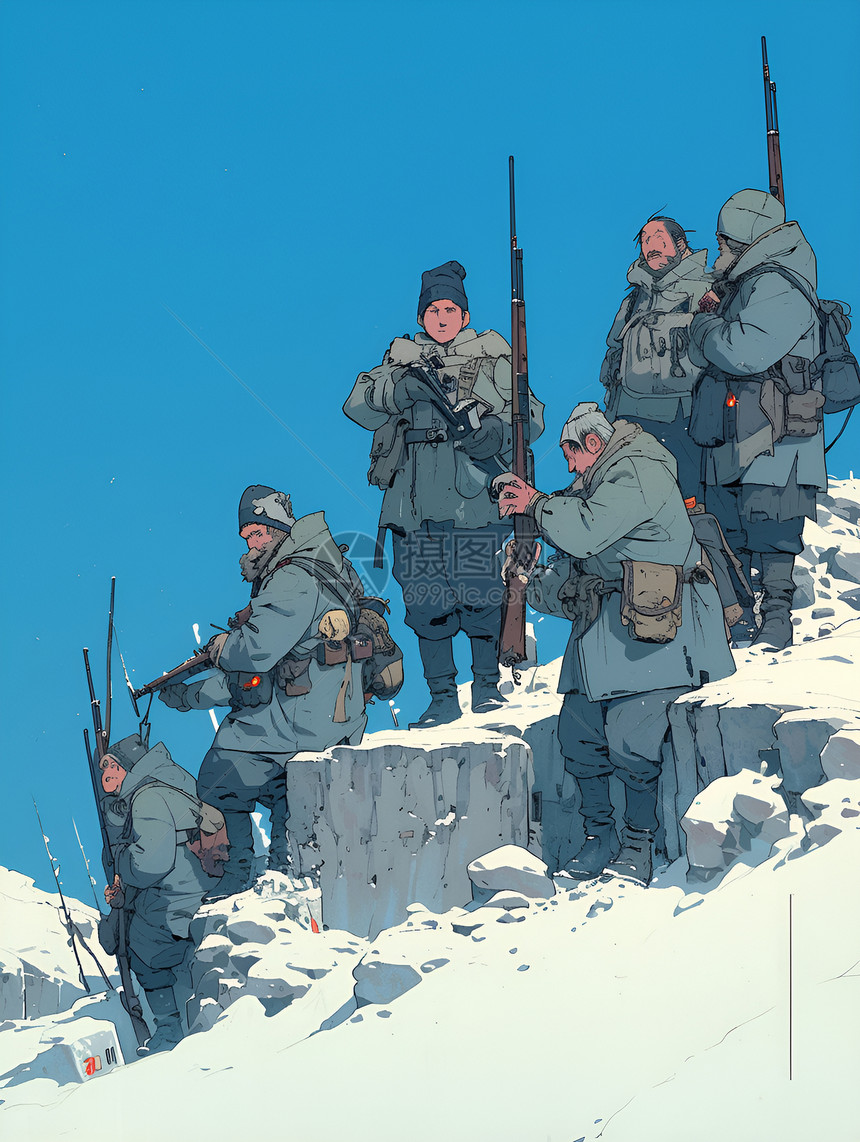 冰天雪地士兵守望寒风中图片