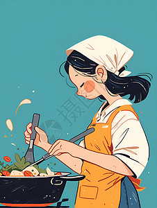 扛着勺子的女孩美女厨师插画
