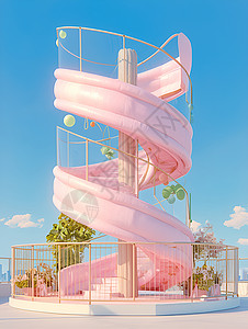 梦幻粉色楼梯粉色的楼梯建筑插画