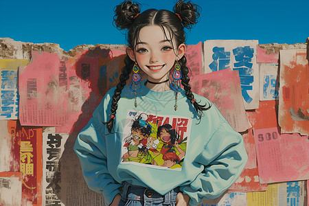 可爱小女孩形象欢快的中国小女孩插画