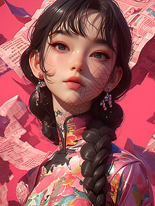 少女形象阳光下微笑的少女插画