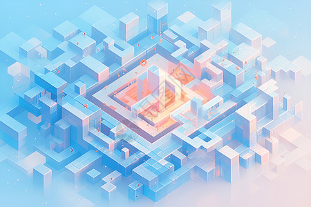 形状立体素材立体方块组成的迷宫插画
