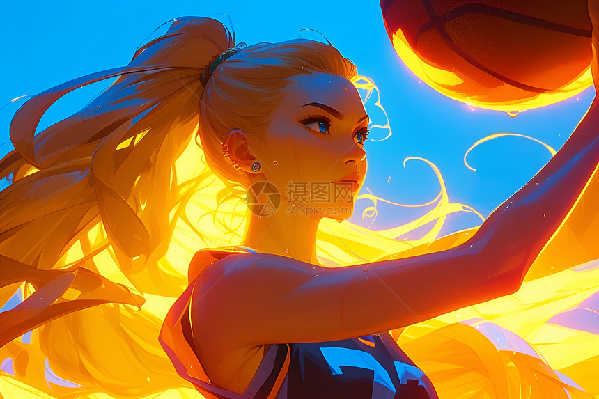 优雅的金发女孩打篮球图片