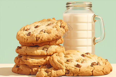 饼干包装设计美味的曲奇饼干和牛奶插画