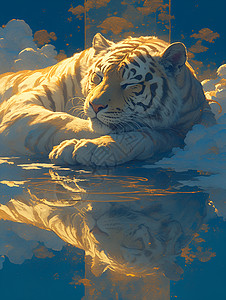 夜空森林的老虎背景图片