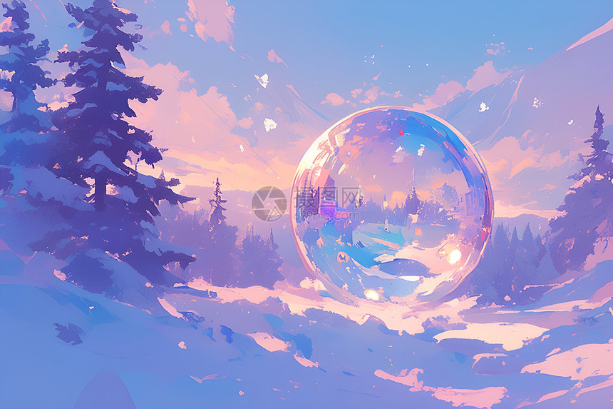 魔幻冬日水晶球世界图片
