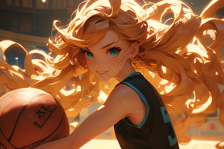 金色卷发篮球女孩高清图片