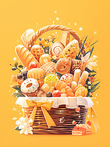 水果礼篮礼品篮里的美食插画
