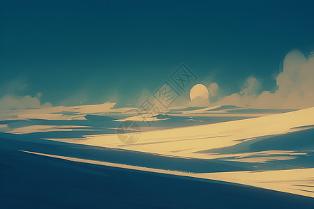 黎明天空酷烈的沙漠景观插画