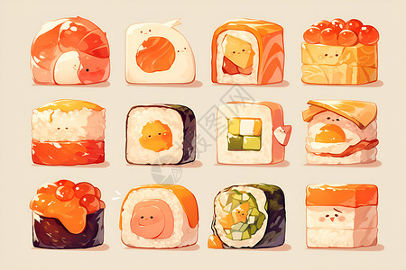 五花肉块美味的寿司插画