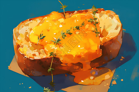 香烤红薯焦香可口的烤红薯插画
