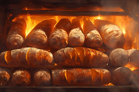 火堆中的烤红薯背景图片