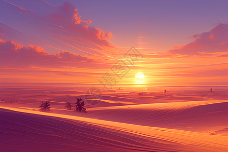 沙漠落日时的美景背景图片