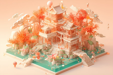 中国建筑元素插画背景图片