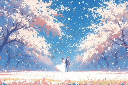 樱花树下的夫妻背景图片