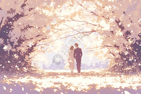 樱花树下巫女樱花树下的情侣插画