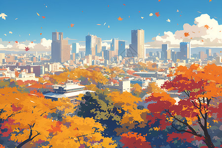 秋天里的城市背景图片