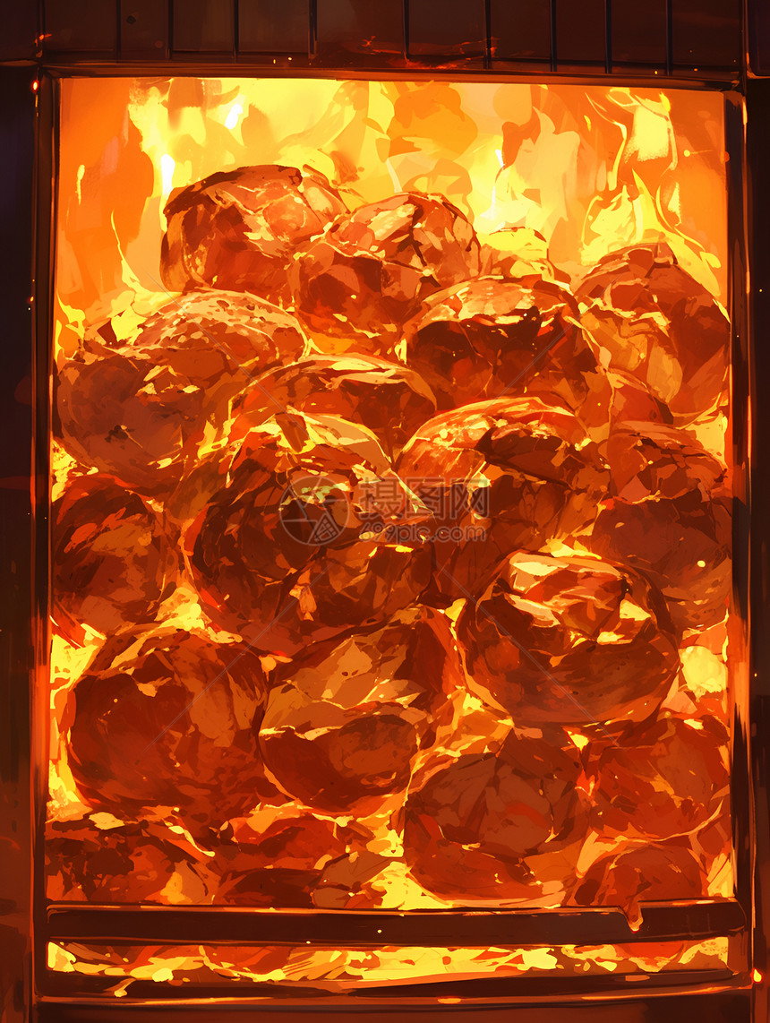 炉子里的烤红薯图片