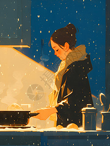 冬天做饭的女人背景图片