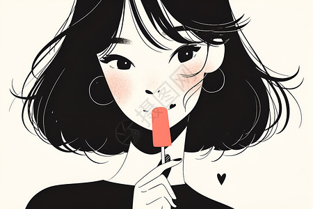 小女孩吃冰淇淋吃雪糕的可爱小女孩插画