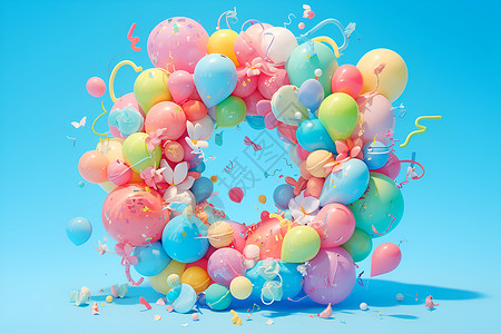 彩色可爱彩带梦幻的彩色气球插画