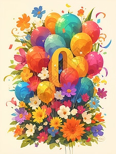 花朵中的气球背景图片